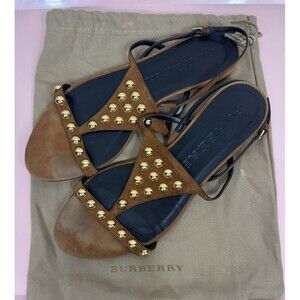 Women’s Burberry Brown Gold Studded Sandals Size 38